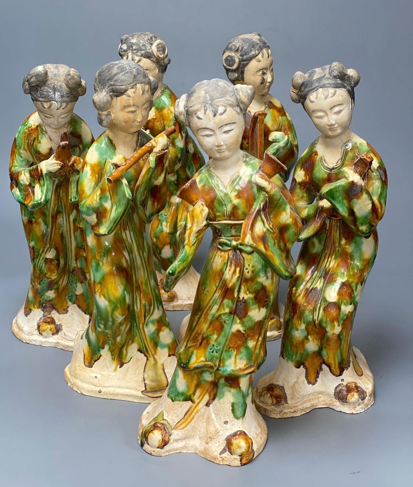 A set of six Chinese Tang style sancai pottery figures of female musicians, 32cm